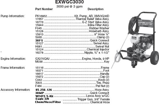 Excell EXWGC3030 pressure washer parts