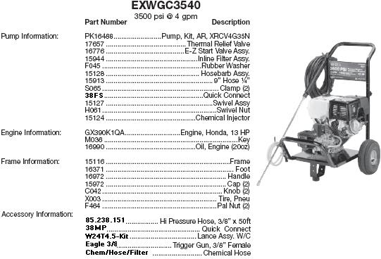 Excell EXWGC3540 pressure washer parts