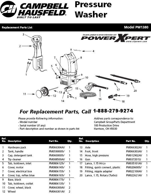 Campbell Hausfeld PW138000 Pressure Washer Parts