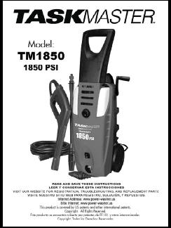 TASKMASTER TM1850 Electric Pressure Washer Replacement Parts & Owners Manual