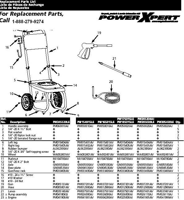 Campbell Hausfeld PW185015LE pressure washer replacment parts