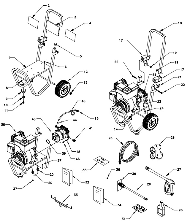 Generac Pressure Washer Model 1200-0 Replacement Parts, Pump Breakdown 