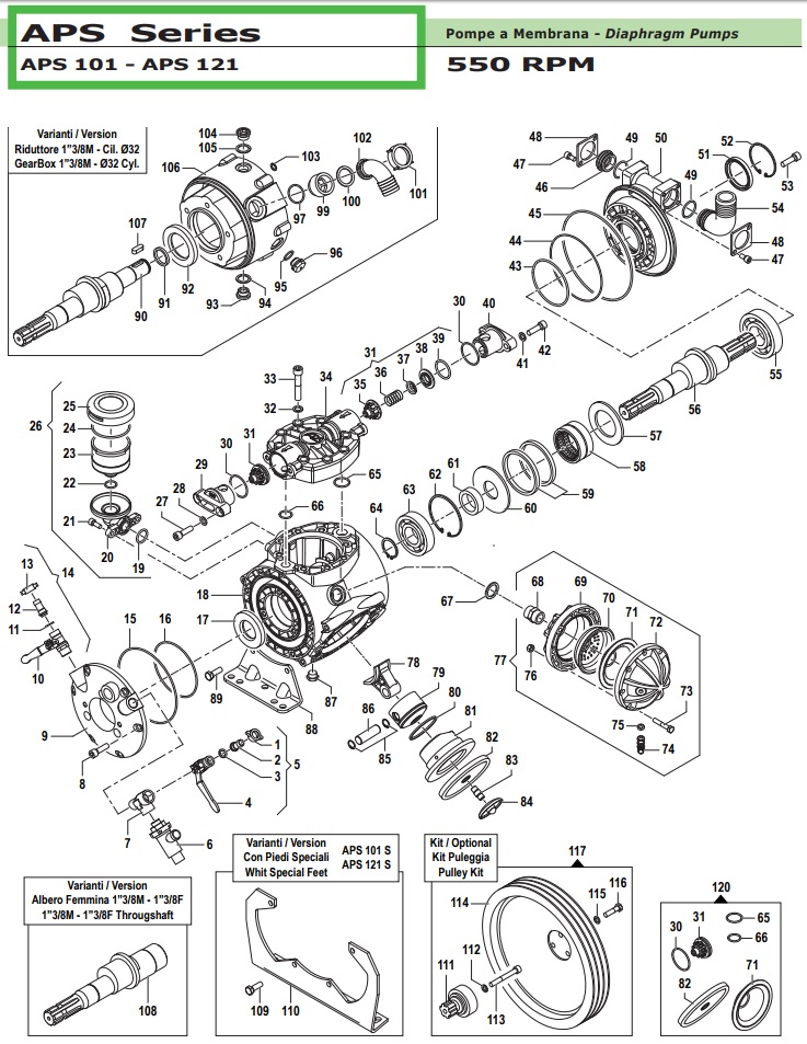 COMET APS101 & APS121 Diaphragm pump parts