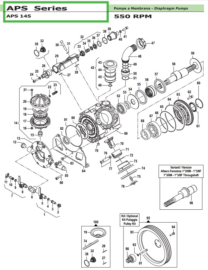 COMET APS145 Diaphragm pump parts